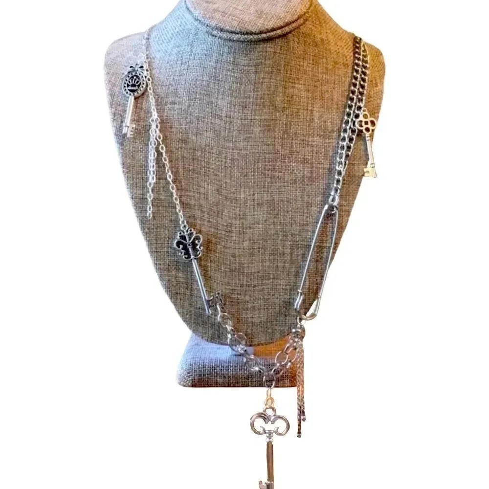 Silver Skeleton Keys Statement Necklace Artisan Jewelry NEW